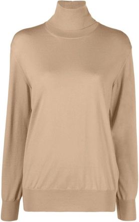 Jil Sander Elegante Beige Wollen Trui - Dames - Coltruien - Beige - M - Wol - Truien & Vesten