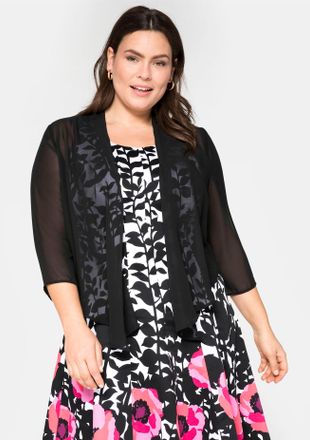 Sheego Blusenjacke SHEEGO, Damen, Gr. 44/46, schwarz, 100% Polyester, Jacken Blusenjacke