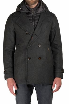 Moorer Detachable Hood Pea Coat In Bosco
