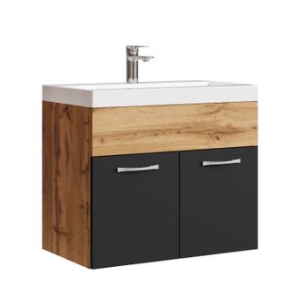 Badplaats Badplaats - Mobile Da Bagno Montreal 01 60cm Rovere Con Nero Opaco Mobiletto Lavabo
