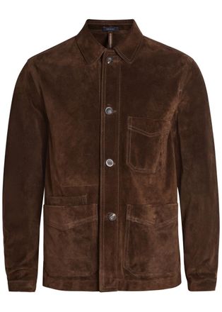 Drake's Drakes Chore Patch Pocket Suede Overshirt - Brown - 46 (UK36 / S)