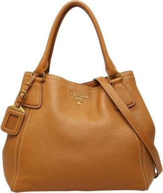 Prada Camel Leather Shoulder Bag Tote Bag (Pre-Owned)