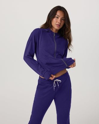 Vuori Clothing Halo Modern Full Zip Hoodie | Stellar Sky Heather | XS, Size Extra Small