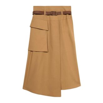 Oltre Rokken, Dames, Bruin, S, Vloeie midi A-lijn rok met paneel