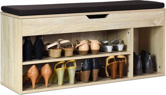 Costway Costway - Zapatero Con Asiento Banco De Zapatos Almacenamiento Taburete Acolchado En Pasillo Natural
