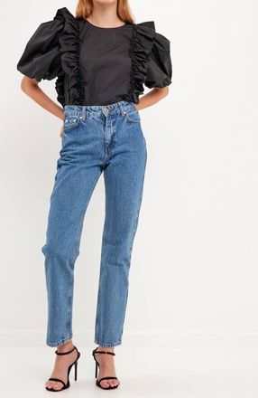 English Factory Maisy Double Ruffle Fun Poplin Blouse In Black