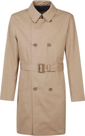 Herno Double-Breasted Camel Trench Coat With Matching Belt