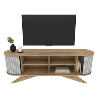 Dmora Dmora - Mueble De Televisi&oacute;n Aludra, Aparador De Sal&oacute;n, Mueble Bajo Para Tv, Base De Pared Equipada, 180x43h60 Cm, Roble Y Blanco, Con Embalaje Reforz