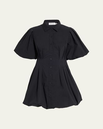 SIMKHAI Cleo Polin Balloon-Sleeve Pleated Mini Dress