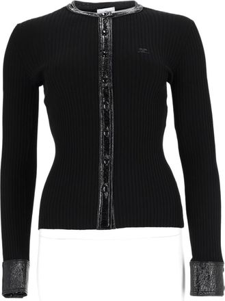 Courr&egrave;ges Fitted Ribbed Cardigan With Glossy Vinyl Accents