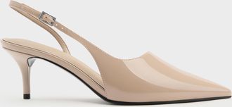 Charles & Keith Patent Stiletto-Heel Pointed-Toe Slingback Pumps