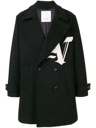Ports V double buttoned logo coat - unisex - Polyamide/Wool - S - Black