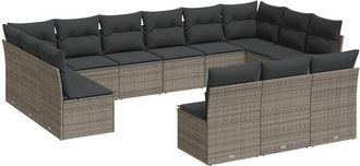 vidaXL Set Sof&aacute;s De Jard&iacute;n Con Cojines 13 Piezas Rat&aacute;n Sint&eacute;tico Gris Vidaxl