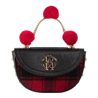Roberto Cavalli Red/Black Tartan-Print Mirror Snake Shoulder Bag