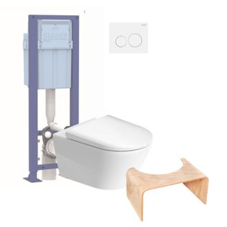 Duravit Pack Wc Suspendido Sin Aro Duravit D-neo Con Asiento Antica&iacute;da + Estructura Soporte Siamp + Placa Cromada + Taburete