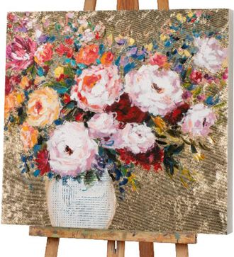 Schubiger M&ouml;bel Bild Blumenvase mit Goldenem Hintergrund 2