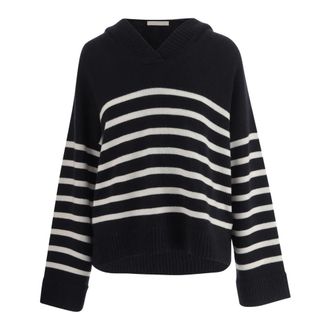 Allude V-neck Knitwear, female, Blue, S, Cashmere Striped Jumper