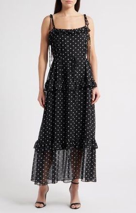 Julia Jordan Polka Dot Tiered Maxi Dress in Black/Whit at Nordstrom Rack, Size X-Small