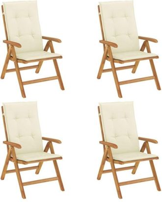 vidaXL Sillas De Jard&iacute;n Reclinables Y Cojines 4 Uds Madera Maciza Teca Vidaxl