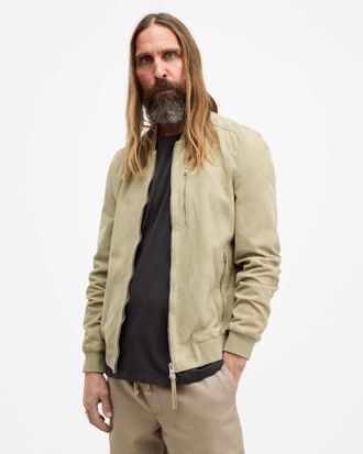 AllSaints Mens Goat Suede Kemble Suede Zip Up Bomber Jacket, Size: XS