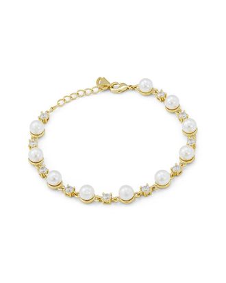 Savvy Cie Jewels 14K Plated 6.0-6.5Mm Pearl Cz Link Bracelet