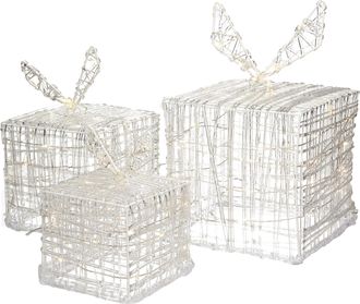 OEM Ecd Germany Juego De 3 Cajas De Regalo Con 90 Leds Blanco C&aacute;lido Pl&aacute;stico Metal Ip44 Resistente Al Agua Interior/exterior Decoraci&oacute;n Navide&ntilde;a Cajas De
