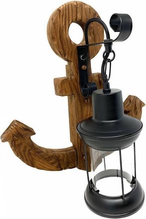 Trade Shop Trade Shop Traesio - Trade Shop - Applique In Legno Con Base Ad Ancora Lanterna Country Lampada Industrial E27 E54