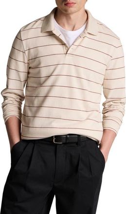 Vince Stripe Long Sleeve Polo in Smock White/deep Sat at Nordstrom, Size Xx-Large