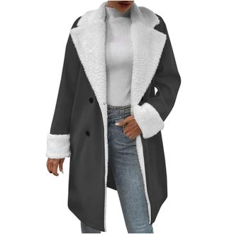 Generic Double-sided fleece Coats for Women Lapel Stand Collar Coat Ladies Elegant Overcoat Plush Open Front Cardigans Pockets Outwear Thicken Thermal Winter 