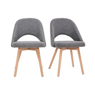 Miliboo Miliboo - Set De 2 Sillas N&oacute;rdicas De Tela Efecto Aterciopelado Texturizado Gris Con Patas De Haya Maciza Cosette