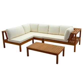 Miliboo Conjunto De Jard&iacute;n Esquinero De Acacia Maciza Con Cojines Beige Belize