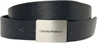 Emporio Armani Accessoires, Heren, Blauw, ONE Size, Leer, Leren Riem met Verstelbare Gespsluiting
