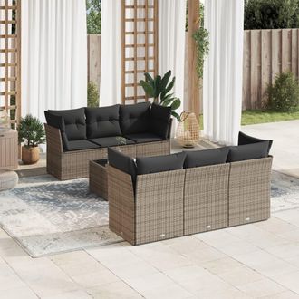 vidaXL Set De Sof&aacute;s De Jard&iacute;n 7 Piezas Con Cojines Rat&aacute;n Pe Gris Vidaxl