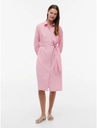 Tommy Hilfiger Womens Allover Floral Striped Midi Shirtdress - Pink - XXL