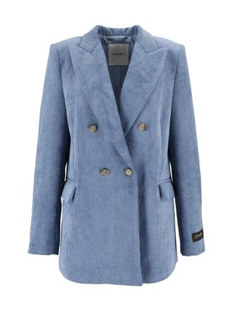 Ermanno Scervino Corduroy Double-Breasted Wide Lapel Flap Pocket Blazer