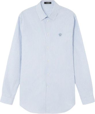 Versace Gestreept Katoenen Overhemd - Heren - Zakelijke Overhemden - Blauw - M - Katoen - Overhemden