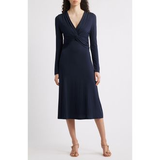 BOSS Eulo Twisted Long Sleeve Dress in Clean Navy at Nordstrom Rack, Size X-Small