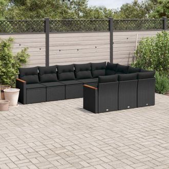 vidaXL Vidaxl - Set De Sof&aacute;s De Jard&iacute;n 10 Pzas Cojines Rat&aacute;n Sint&eacute;tico Negro