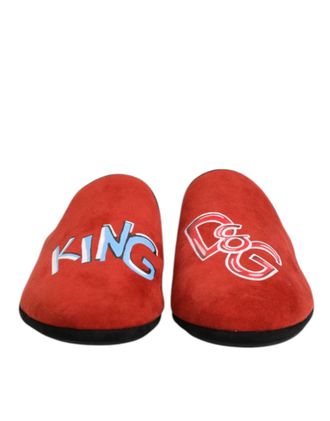 Dolce & Gabbana Red Suede DG King Men House Slippers Mens Shoes