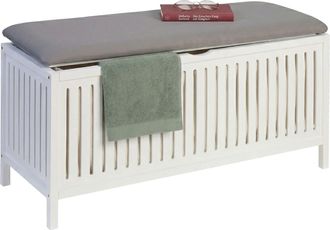 Relaxdays Relaxdays Cesto Ropa Con Asiento, Nogal, Tapa Acolchada, 50 X 100 X 38 Cm, Taburete De Ba&ntilde;o Con Almacenaje, Blanco/gris