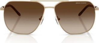 A|X Armani Exchange 59mm Pilot Sunglasses in Matte Pale Gold /Brown at Nordstrom
