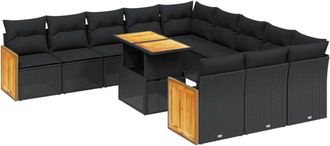 vidaXL Set De Sof&aacute;s De Jard&iacute;n 11 Pzas Y Cojines Rat&aacute;n Sint&eacute;tico Negro Vidaxl