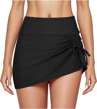 Generic Swim Skirt for Women UK High Waisted Swimming Skorts with Shorts Swimming Costume with Skirt Briefs Pleated Ruffle Tummy Control Quick Dry Bikini Bott