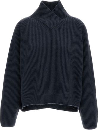 Dusan Blue Oversized Cross-Collar Pure Cashmere Sweater