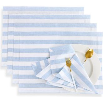 Solino Home Linen Placemats - Sorrento Stripe, 14 x 19 in Blue And White at Nordstrom, Size Medium