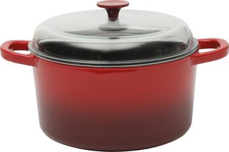 Crock-pot 3 Quart Enameled Cast Iron Dutch Oven With Borosilicate Lid in Red