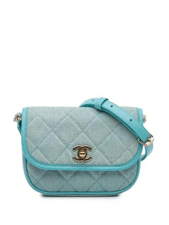 Chanel 2021 Mini CC Quilted Denim Messenger Flap crossbody bag - women - Denim/Calf Leather - One Size - Blue
