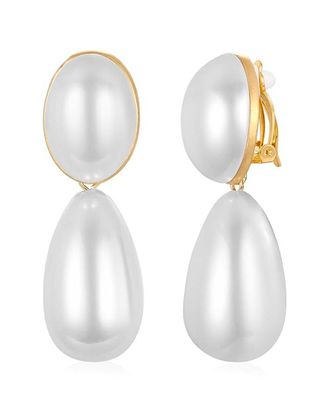 Liv Oliver 18K Plated 13Mm, 10 X 20Mm Pearl Clip-On Earrings