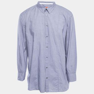 HUGO BOSS Boss Orange By Hugo Boss Blue Micro Checked Cotton Button Front Full Sleeve Shirt