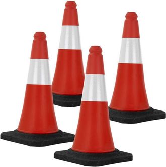 ECD Germany 4x Cono De Tr&aacute;fico Obra Pieza De Se&ntilde;alizaci&oacute;n Emergencia Color Rojo Y Blanco 51 Cm De Altura Con Base Pesada Y Robusto Pil&oacute;n De Seguridad Con Bandas R